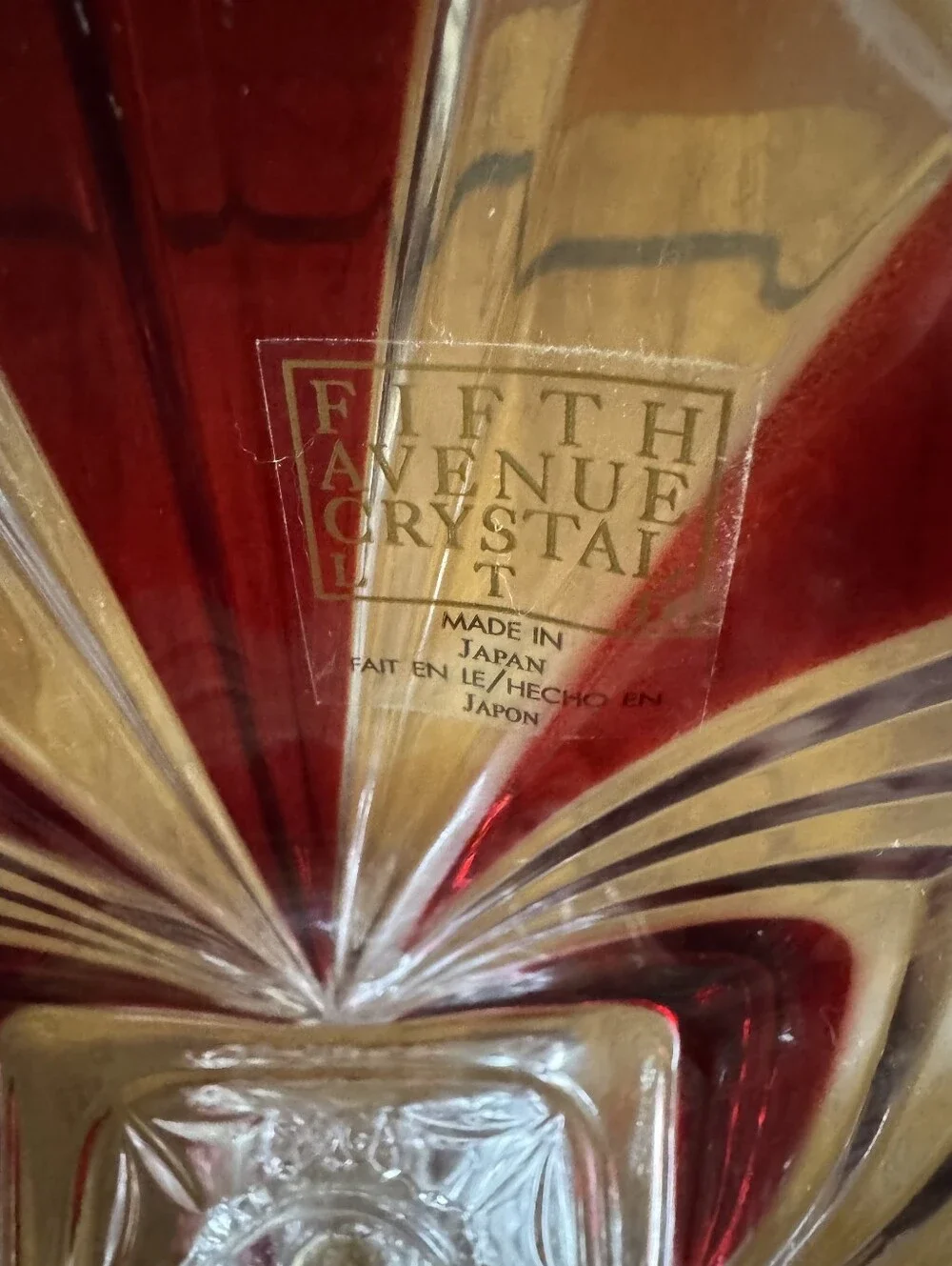 Red and Clear Crystal Compote Bowl By Fifth Avenue Crystal. tall 10 Inches